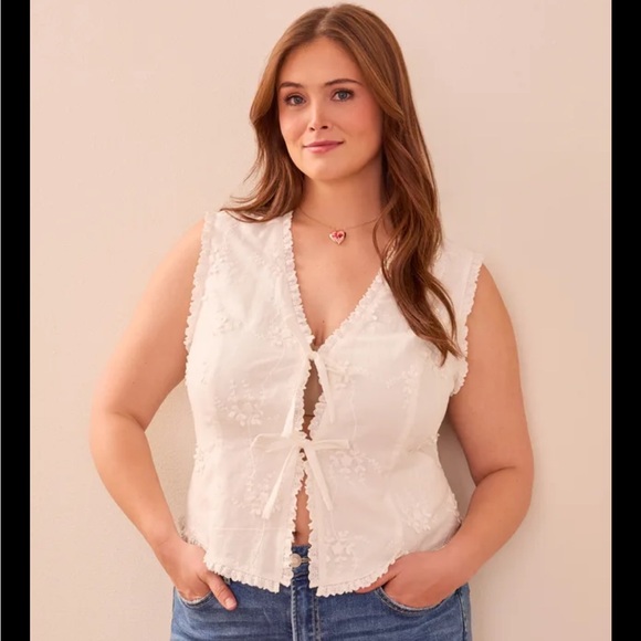 Arula Ruffle Embroidered Tie Front Tank - Picture 1 of 6